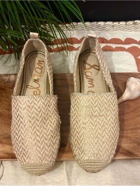 Sam Edelman Espadrille Shoe Women’s Sz 7.5 Khloe Beige Metallic Chevron Woven
